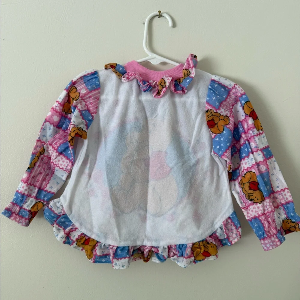 Vintage Disney Girls 4T Winnie The Pooh Kids Pajama Top- RARE patchwork ruffles - Picture 4 of 8
